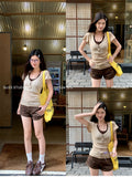 Korean Sweet T-Shirt Girl Summer New Two Strapped Hanging Neck Sling Design Snowflake Bamboo Cotton Blouse