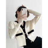 Small Scent Sweater Cardigan Women's Early Autumn Coat Hit The Color V-Neck Knitting First Gentle Wind Soft Sweater To Close The Waist Top