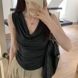 Ins Pure Hottie Sexy Sleeveless Collar Vest T-Shirt Girl Summer New Sweet Hot Shirt