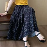 Summer Retro Style With Pocket Creades Half Skirt Woman New Tight Waist A Long Skirt Umbrella Skirt