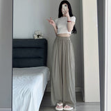 Broad-Legged Trousers Ice Silk High-Rise Mountain Trousers Women's Summer Thin Hanging Feeling Casual Lanterns Loose Straight Folded Trousers