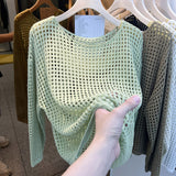 Kaning Long-Sleeved Hollow Knitted Net Shirt Women 2026 Summer And Autumn New Mesh Hooding