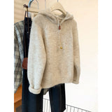 Kaning Half Zipper Hooded Sweater Female Autumn New Lazy Wind Soft Tucked Bottom Top Thick Knitted Shirt