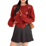 KANING Round-Neck Sweet Bow Knitted Cardigan 2026 Autumn And Winter New Design Sense Niche Sweater Coat Woman