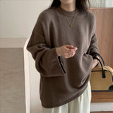 KANING Korean Lazy Windy Large Plate Round Collar Hooded Sweater Women Loose Design Sense Solid Color Knitted Shirt