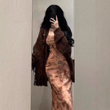 French Temperament Floral Sling Dress With A Dress Women's Autumn And Winter In The Long Dress Morning Autumn Tea Tie Wear A Complete Set Of Clothing