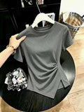 Pure Round Neck Solid Color Irregular Short-Sleeved Short-Sleeved T-Shirt Girl Summer Hottie Fashion Thin Short-Sleeved T-Shirt Girl Trend