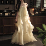 French Sling Lace Dress Women 2026 Spring And Summer Gentle Wind Holiday Thin Cake Dress