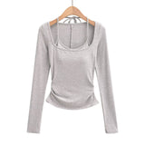 Pure Lust Sweet Wind With Chest Pads Two Long Sleeve Bottom T-Shirt Hanging Neck Folds To The Waist Sexy Niche