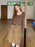 Design Sense Of The Bottom Shirt Women's Autumn 2026 New Long-Sleeved T-Shirt Niche Does Not Hit The Knitted Striped Top