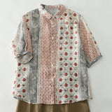 Light-Colored Print Half-Sleeved Shirt Chinese Wind And Mashed Flower Shirt French Literary Thin Women's Top Summer