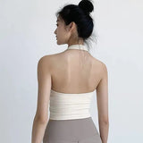 Net Red Fashion Sexy Back Hanging Neck Sling Vest Women's Summer Sports Yoga Suit With Chest Pads Short Fitness Top