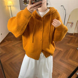 KANING Design Hooded Knitted Cardigan Women 2026 Autumn And Winter New Korean Version Of Loose Soft Glutinous Solid Color Sweater Women