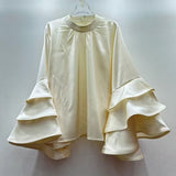 Fashion Elegant Temperament Commuting Lotus Horns Sleeves With Autumn Dress High-End Shirt Women's Top