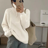 Autumn And Winter Pit Half Zipper Sweater Female Design Collar Soft Languid Lazy Outside Wearing Knitted Shirt Top