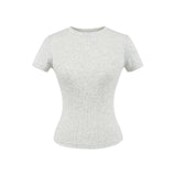 Summer Shoulder Ant Waist T-Shirt Thread Solid Color Foundation Repair Bottom Wide Edge Round Neck Bottom