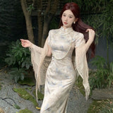 New Chinese Style Breeze Cold Cheongsam Daily Chinese Style Gentle Elegant Temperament Print Long Dress