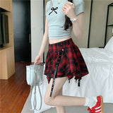 Spice Girls Red Lattice 100-Fold Short Skirt Half-Dress Girl Spring New Design Sense Irregular Jk Ponpong Skirt Cake Skirt