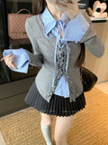 Wood Ear Splicing Tie Sweet Wind Long-Sleeved Woman 2026 Spring And Autumn Design Pure Desire To Repair The Slim Top