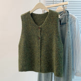 Real-A-Shoot Wool-Blend Two-Grained Collared Vest Solid Color Commuter Laminated Waistless Shoulder Woman