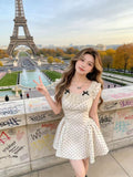 French Thousand Gold Storm Lace Side Dress Girl Summer Small Design Flying Sleeves To Close Waist A Short Skirt