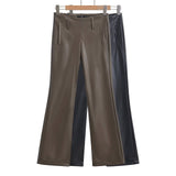 Hottie Autumn Personality Niche Low-Waisted Broad-Legged PU Leather Pants Narrow Version Of Thin Straight Trousers Thin Fashion