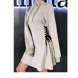 Autumn Korean Wind Cross-Tied With Hoodie Hooded Hoodie Dress Small Size Women's A Short Skirt