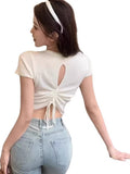Spice Girls Are Shoulder-Repair Short-Sleeved T-Shirt Girls Summer Design Feeling Back Sicense Sleeve Rope Small Short Blouse Tide