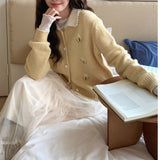 LEKA Gentle Wind Flower Embroidered Knitted Cardigan Women 2026 Autumn High-End Feel Doll Collar Blouse Sweater Coat