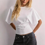 T-Shirt Round Collar Collar Short-Sleeved T-Shirt Girl Summer Bred Hot Girl Solid Color Loose Bottom Top Woman T-Tide