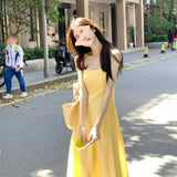 Gentle Wind Yellow Hanging Dress Women 2026 Summer New Tea Break French Fresh Sweet Orange Tnut Dress
