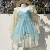 Tea-Series Holiday Full Set Of New Summer Sweet Slings Pony Skirt Short Skirt Small One-Piece Set