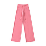 Summer New Yoga Elastic High-Waisted Loose-Rloose Straight Trousers Languid Languid Casual Drag Trousers