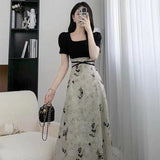 Hao Ben Style Printed Dress Women's Summer Design Sense To Receive Waist Dress Elegant High-End A-Word Skirt