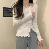 KANING French Sexy Wooden Ear Repair Base Knitted Jersey 2026 Autumn And Winter New Irregular Knitted Sweater