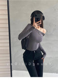 Solid Color Round Collar Foundation Slim Slim Skinny Back Shirt Long-Sleeved T-Shirt Top Female Tide