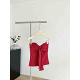 Summer Sweet Spicy Wind Sexy Bow Tsets Tsets Woman Design Feel Shoulder Repair Slimming Short Top