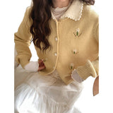 LEKA Gentle Wind Flower Embroidered Knitted Cardigan Women 2026 Autumn High-End Feel Doll Collar Blouse Sweater Coat