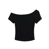 Slim Short-Sleeved Top Women's Summer Sexy T-Shirt Season Single-Word Shoulder Pure Desire Short Thread Thin Top