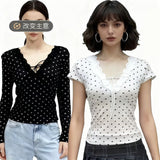 Fashion Hottie Sexy Lace Side Splicing Long-Sleeved T-Shirt Girl Spring Design Slimming Thin Bottom Shirt Top