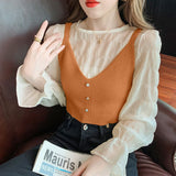 KANING Korean Version Of Sling Knitted Vest 2026 Autumn New V-Neck Vest Folded Knitted Shirt