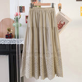 2026 Real Cotton With Lining Embroidery Emptiness Lace Skirt Literary And Artistic Skirt Tight Waist Skirt Summer