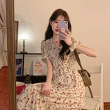 Dress Women's Summer French Large-Size Broken Flower Season Fat Sister To Collect Waist Cover Stomach Thin And Long Super Fairy