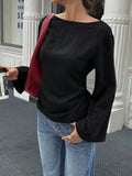 Sexy Ins Boat Tie With Horn Sleeve T-Shirt For Girls Spring And Autumn Waists Long Sleeves Bottom Women's Top