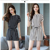 Net Red Fashion Casual Suit Women's Summer 2025 New Loose Ocean Tone Age-Reduced Striped Short-Sleeved Shorts Two-Set