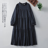 2026 Spring Literature And Art Loose Age Reduction Slim Splicing Long Dress Retro Print Wave Long-Sleeved Dress Woman