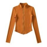 Spice Girls Early Spring Australian Velvet Zip Zip Blouse Semi-High Collar Splicing Three-Dimensional Yoga T-Shirt Short Sports Tight