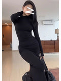 French Retro Pure-Style Sexy Long-Sleeved Dress Woman 2025 Autumn And Winter Slimming Over-Buffed Knee Dress