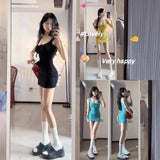 Hottie High-Waisted Rope Bow Bow U Collar Vest Pure Want To Pack Hip Short Skirt Skinny Pear-Shaped Figure Wearing A Dress