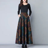 Autumn And Winter Lattice Half Dress Girl Retro New Large Size A Skirt Big Swing Skirt High Waist Thin Skirt Tide